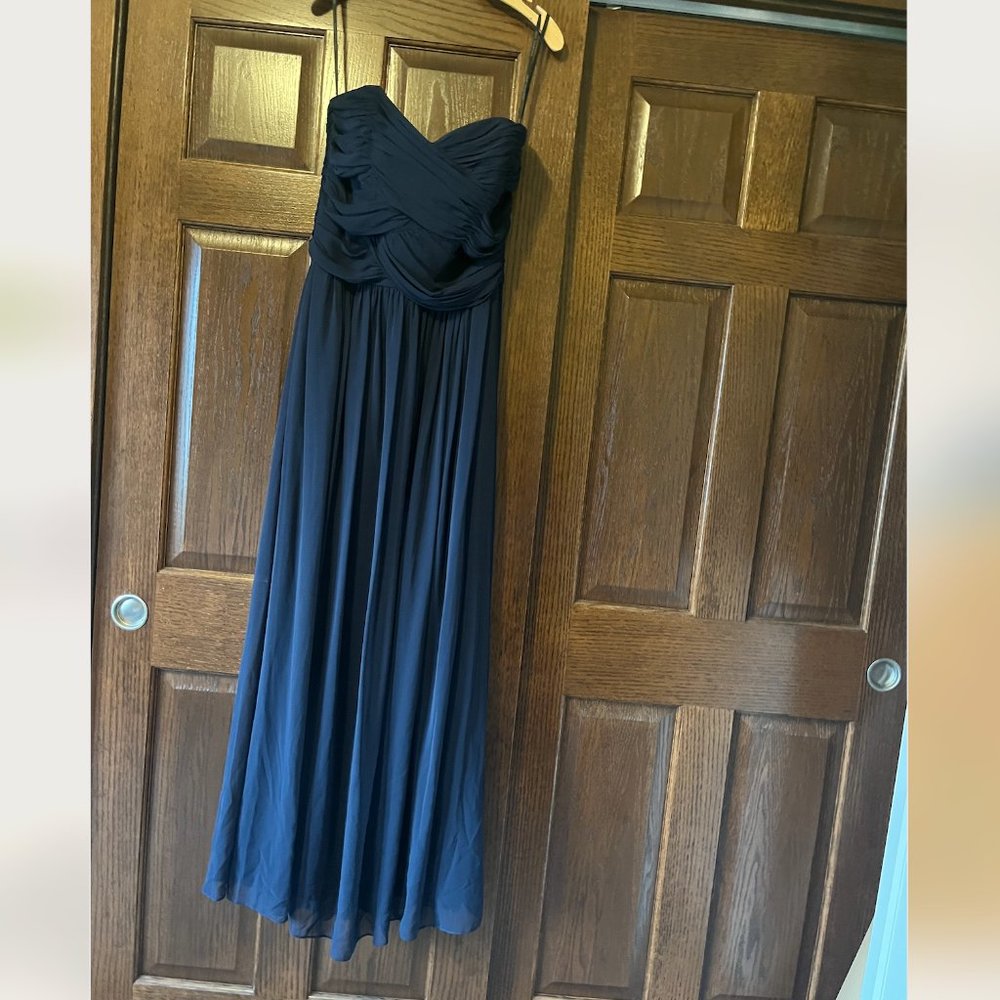 After Six  navy Size 14 strapless chiffon criss cross front